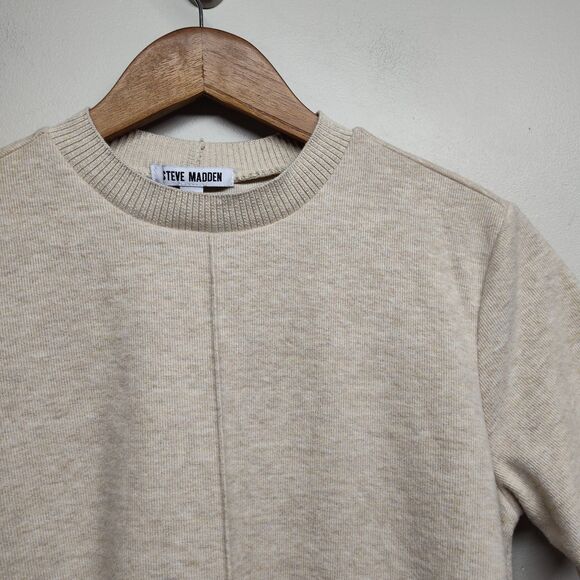 Steve Madden Sweater Mini Dress Women Size S Cream Short Sleeve Preppy Casual - Picture 2 of 9